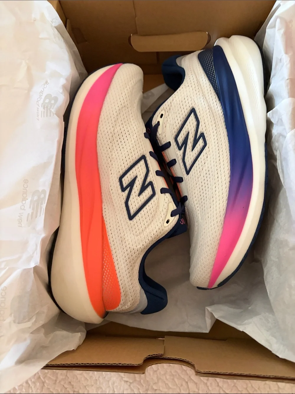 New Balance Womens 1080 Sneakers- White Navy & Pink